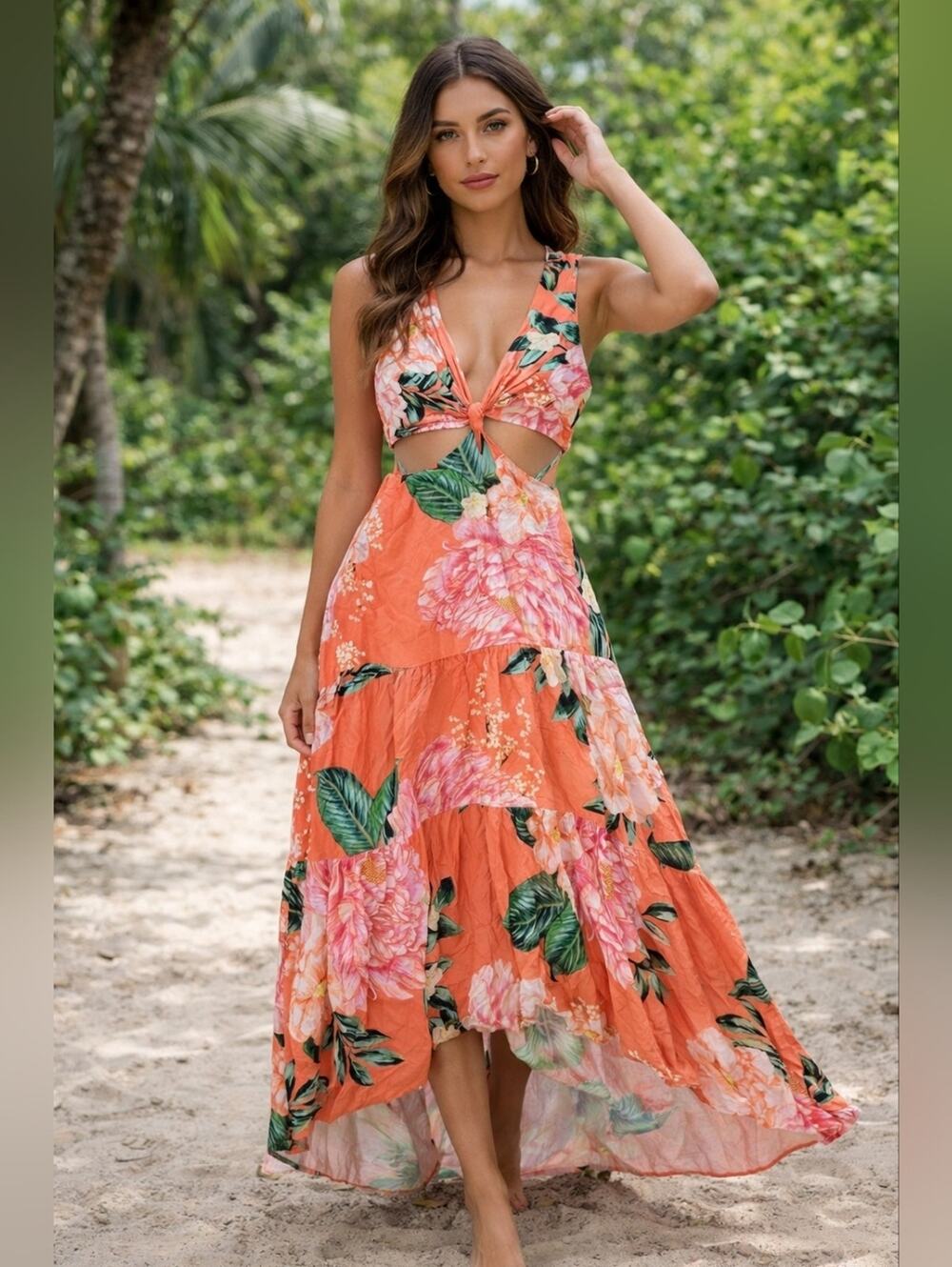 Farm Rio Floral Colorful Cut Out Dress High Low Size Small